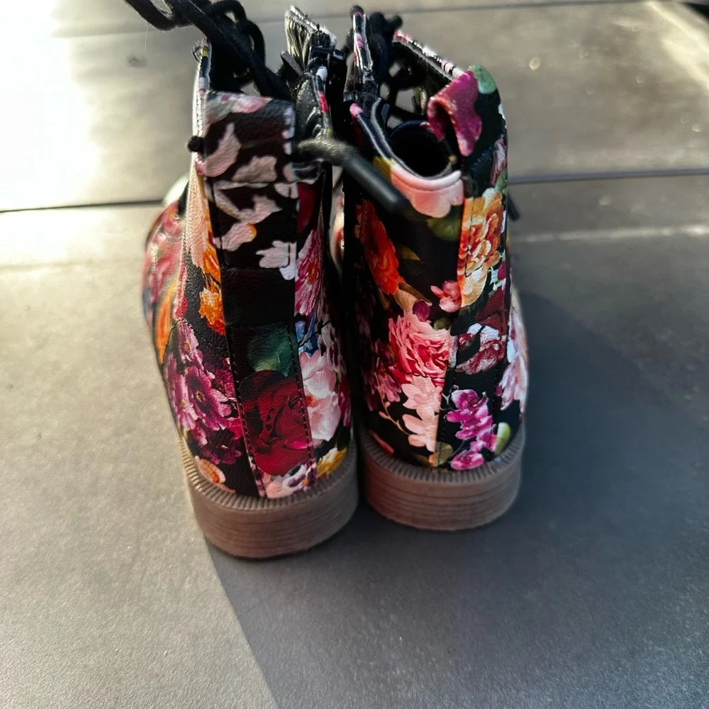 Colorful Floral Kids Lace-Up Boots